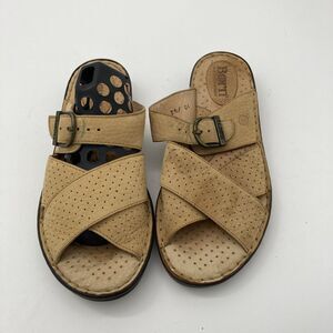 Born Women’s Slip on Crossover Brown Leather Sandal with Buckle Size 10/42